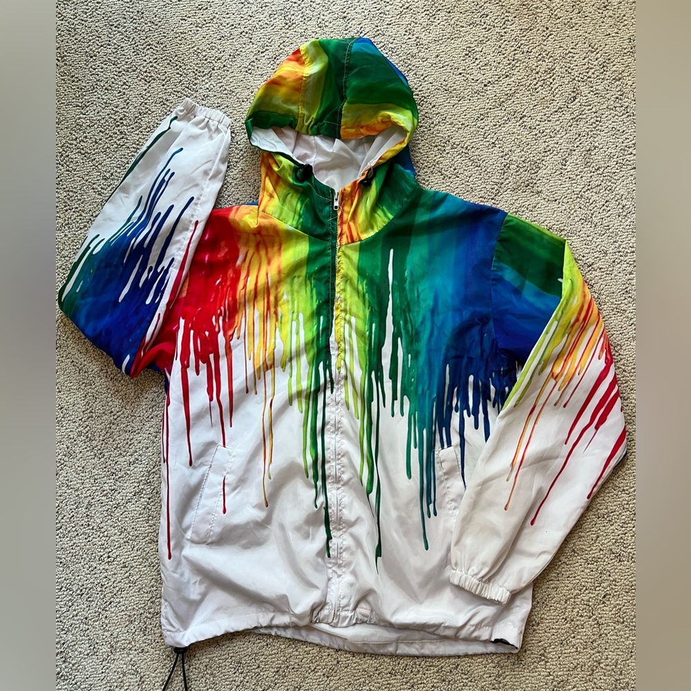 Vtg 1990s Rainbow Splatter Windbreaker